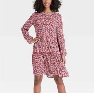 Everlane Red Floral Long Sleeve Dress